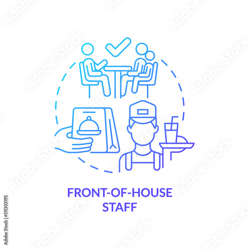 Front-of-house staff blue gradient concept icon. Key position in restaurant abstract idea thin line illustration. Delivering food orders. Isolated outline drawing. Myriad Pro-Bold font used