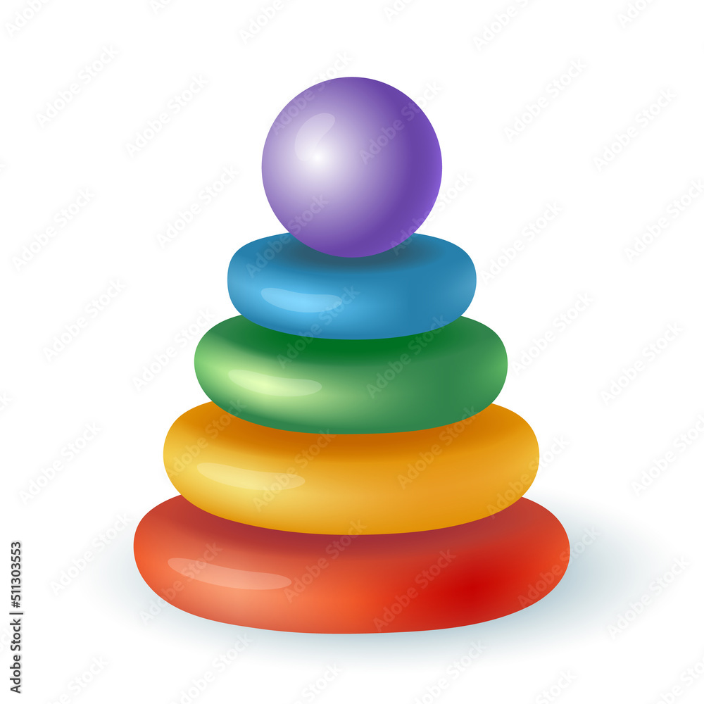 3d cartoon style colorful toy pyramid icon on white background. Realistic childrens toy for playing games flat vector illustration. Recreation, entertainment, development concept 3d cartoon style colorful toy pyramid icon on white background. Realistic childrens toy for playing games flat vector illustration. Recreation, entertainment, development concept