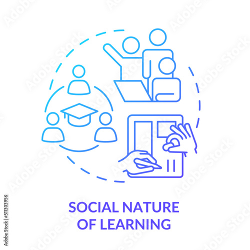 Social nature of learning blue gradient concept icon. Class teamwork. Principle of learning abstract idea thin line illustration. Isolated outline drawing. Myriad Pro-Bold fonts used