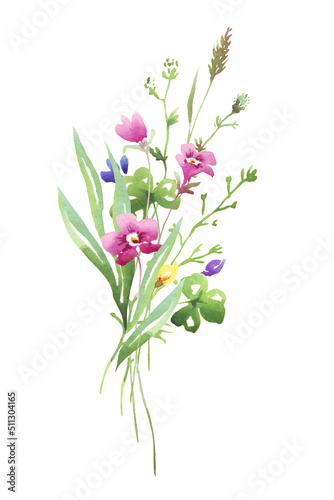 Wildflowers bouquet. Watercolor clipart © Alena