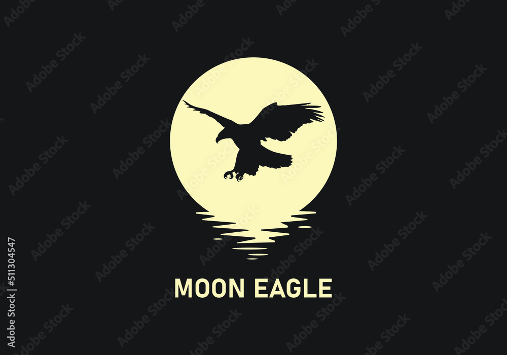 moon eagle and water vector logo and icon design template