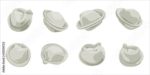 Many tasty dumplings on white background