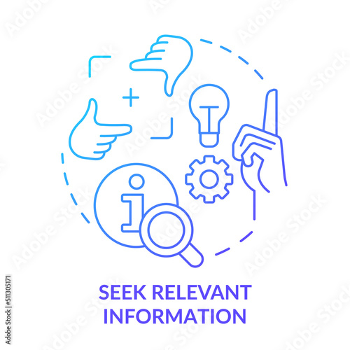 Seek relevant information blue gradient concept icon. Useful knowledge. Learning technique abstract idea thin line illustration. Isolated outline drawing. Myriad Pro-Bold fonts used photo