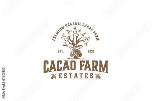 Cacao farm cocoa logo design organic tree fruit with leaf silhouette