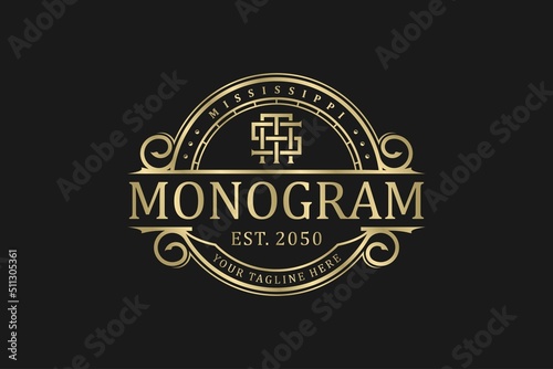 Luxury monogram logo vintage badge golden crest style icon symbol emblem