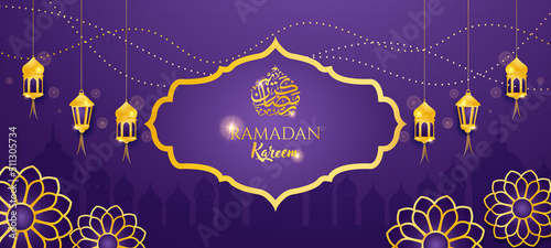 Ramadan kareem 2022 background. Paper cut vector illustration with lantern,mosque, window, star and moon, place for text greeting card and banner. Mawlid al nabi, birthday of prophet muhammad