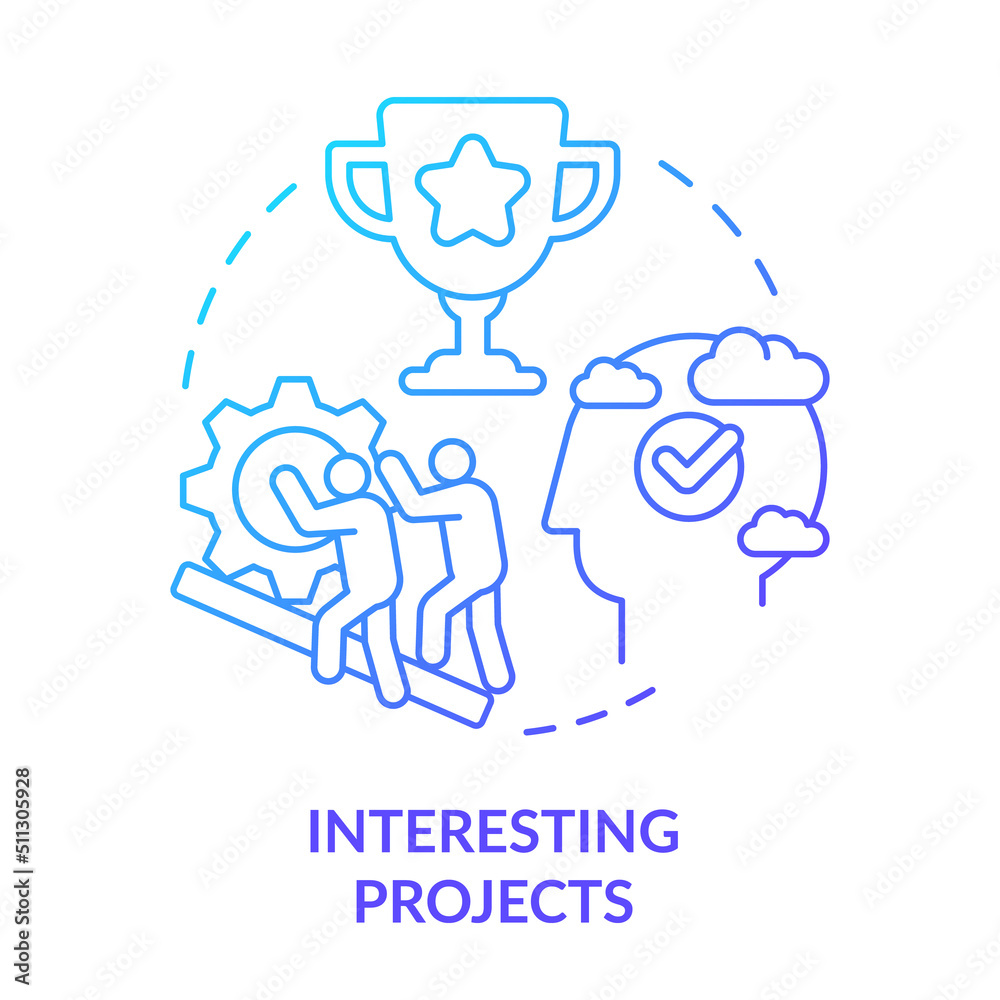 Interesting projects blue gradient concept icon. Engagement and teamwork. Learning environment abstract idea thin line illustration. Isolated outline drawing. Myriad Pro-Bold fonts used
