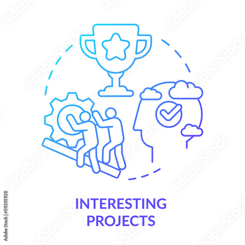 Interesting projects blue gradient concept icon. Engagement and teamwork. Learning environment abstract idea thin line illustration. Isolated outline drawing. Myriad Pro-Bold fonts used
