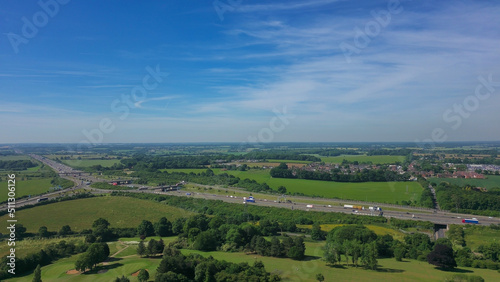 Gorgeous aerial view of British Motorways Junction 10 London Luton Airport J10 from Stockwood Park England photo