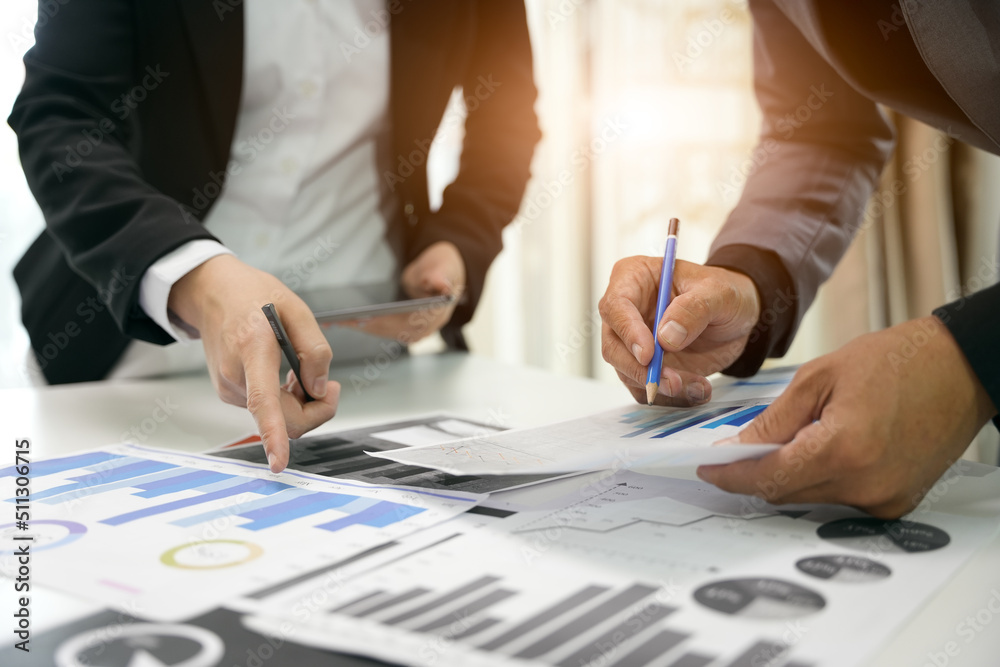 Business strategy investment concept Two businessman confident and discussing at office Business strategy investment concept Two businessman confident and discussing at office