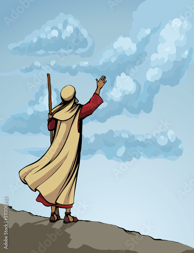 Moses with the staff. Vector drawing