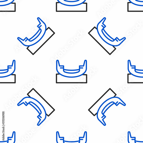 Line Boat swing icon isolated seamless pattern on white background. Childrens entertainment playground. Attraction riding ship, swinging boat. Amusement park. Colorful outline concept. Vector