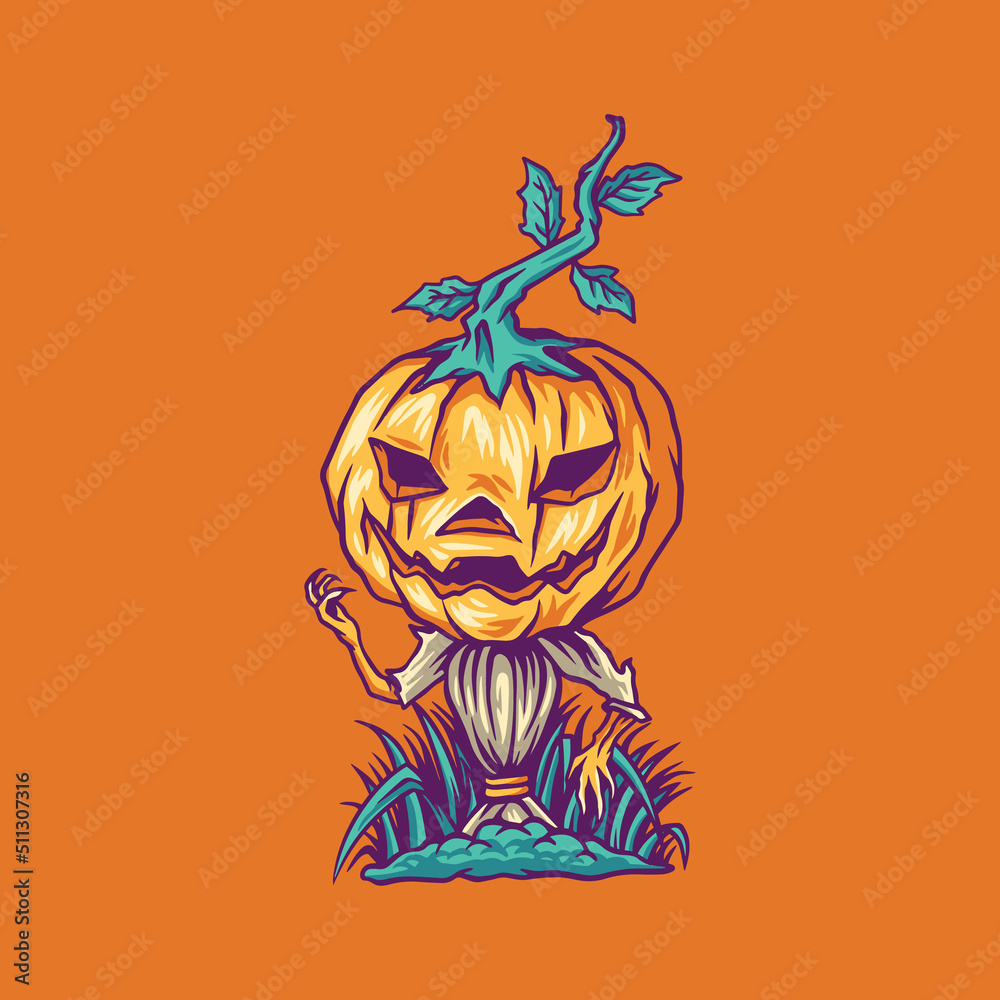 Fototapeta premium Scary Halloween Pumpkin Illustration