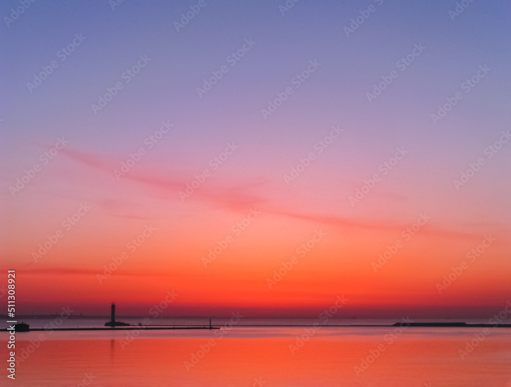 The Rising Sun Has Painted the Sky and The Sea Red. Can Be Used as A Background in Design Projects