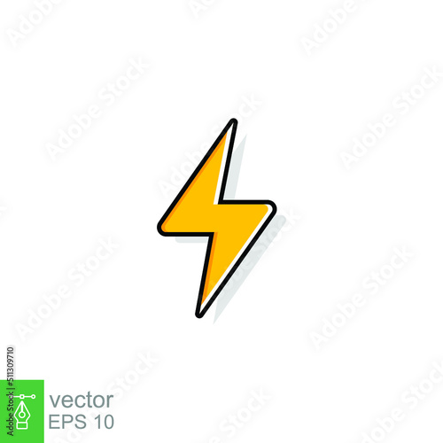 Thunder and bolt lighting flash icon. Flat style on white background. Vector illustration isolated. EPS 10.