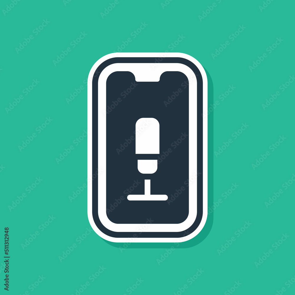 Blue Mobile recording icon isolated on green background. Mobile phone with microphone. Voice recorder app smartphone interface. Vector Blue Mobile recording icon isolated on green background. Mobile phone with microphone. Voice recorder app smartphone interface. Vector