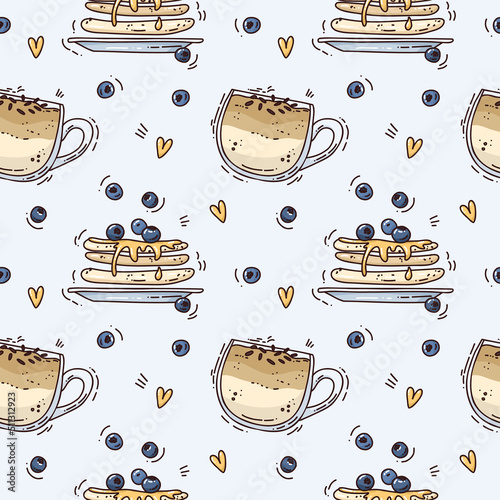 seamless pattern with pancakes and berries