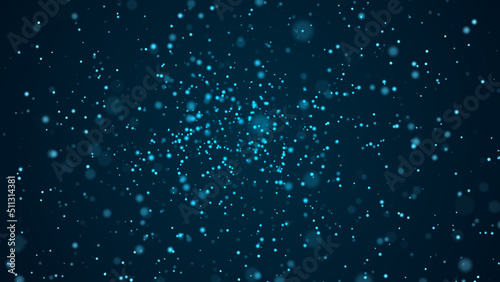 Dust particles with bokeh effect on dark background. Abstract magic background. Starry sky. 3d rendering.