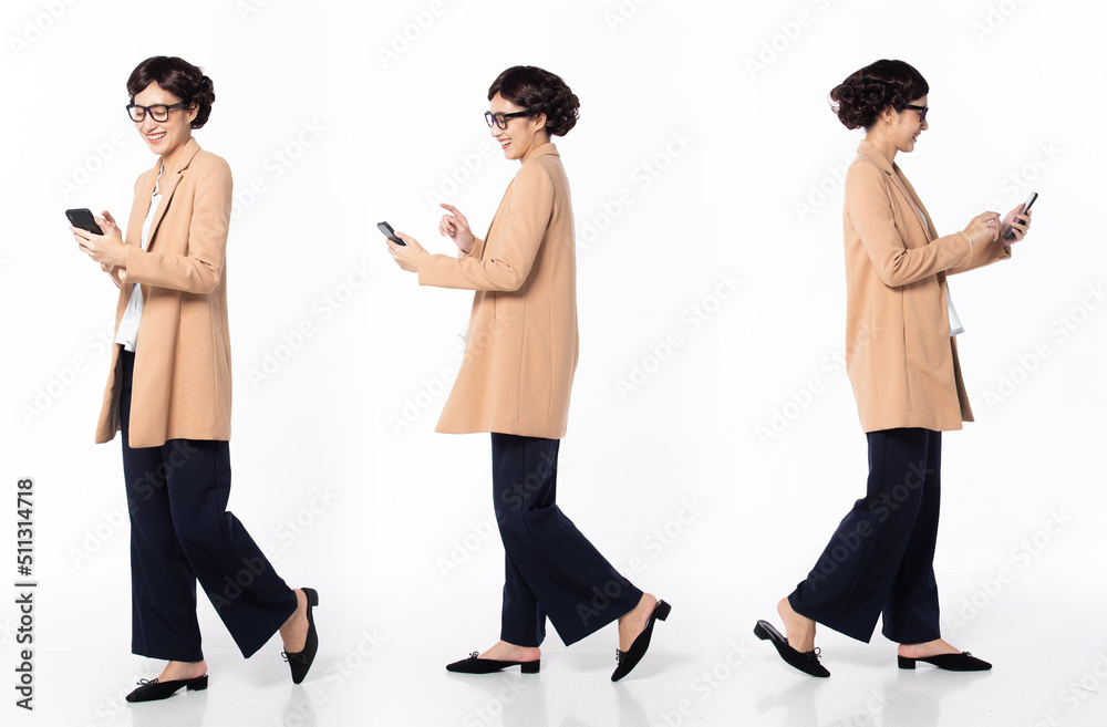 Obraz premium Full length 30s 40s Asian Woman Tax Financial Accountant, working hard thinking