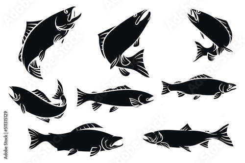 Trout Fish collection silhouettes premium vector