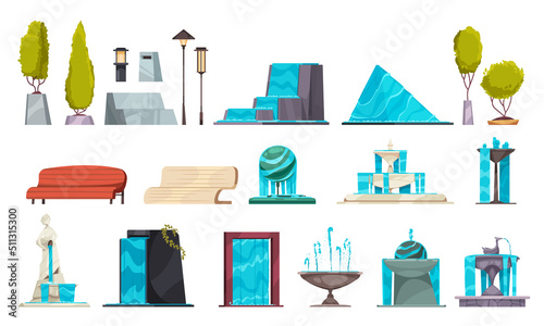 Fountains Cartoon Set
