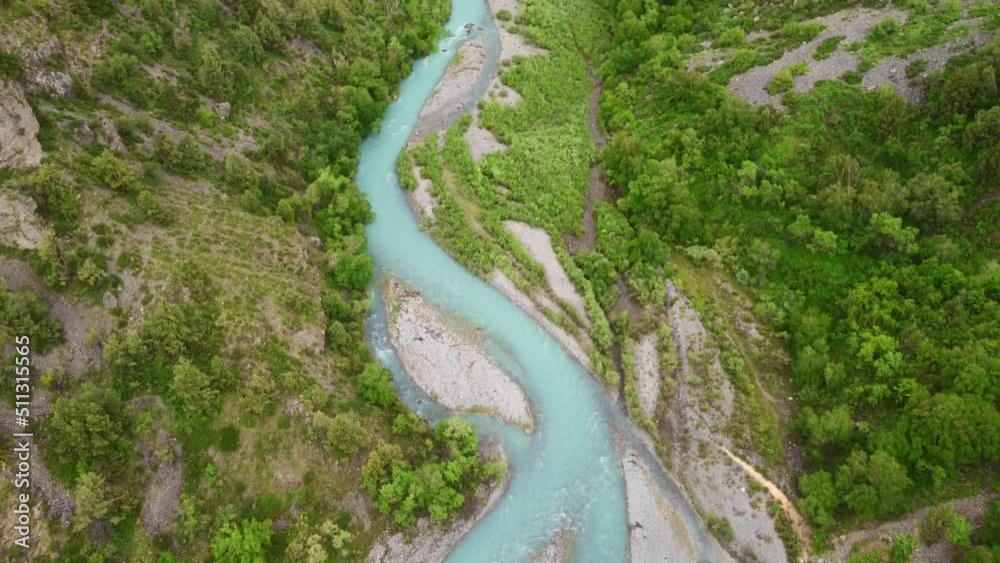 Top view of Aksu river in Aksu Zhabagly nature reserve, beautiful meandering river in canon in early spring Kazakhstan Top view of Aksu river in Aksu Zhabagly nature reserve, beautiful meandering river in canon in early spring Kazakhstan