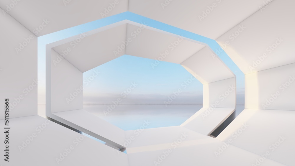 Architecture interior background geometric shape arched passageway 3d rendering