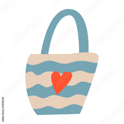 Summer bag with heart. Vector illustration on isolated background. Beach women accessory