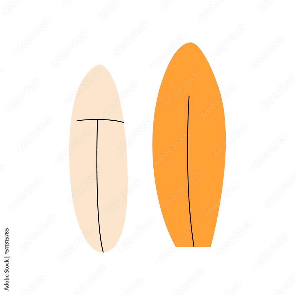 Vector illustration of two surfboards. Different water boards. Illustration in flat style on isolated background