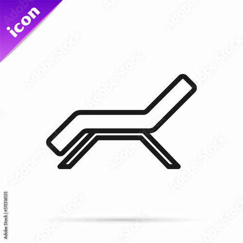 Black line Sunbed icon isolated on white background. Sun lounger. Vector