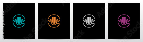 Sound Wave On Outline Letter Logo Design C
