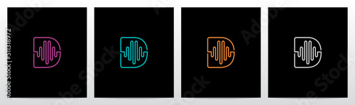 Sound Wave On Outline Letter Logo Design D