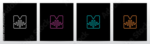 Sound Wave On Outline Letter Logo Design M