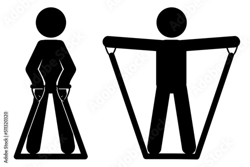 Simple Vector Stick man Workout Lateral Raise using Resistance Band, Isolated on white