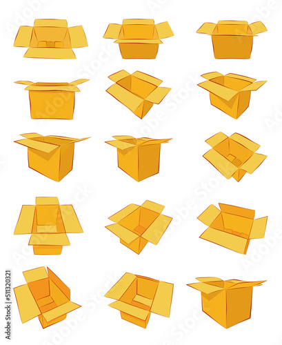 Simple Hand Draw Skecth Vector Set 15 Mock up brown cardboard, isolated on white