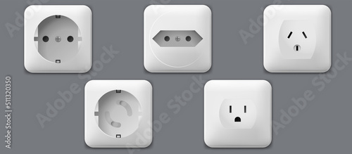 Socket plug, switch and extension vector outlet for electric plugs and electricity illustration.