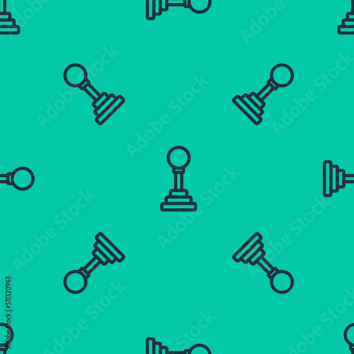 Blue line Gear shifter icon isolated seamless pattern on green background. Manual transmission icon. Vector