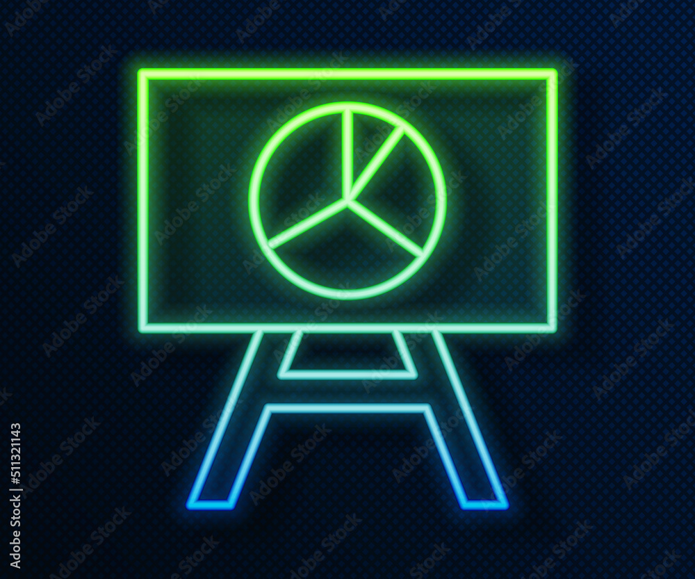 Glowing neon line Board with graph chart icon isolated on blue background. Report text file icon. Accounting sign. Audit, analysis, planning. Vector Glowing neon line Board with graph chart icon isolated on blue background. Report text file icon. Accounting sign. Audit, analysis, planning. Vector