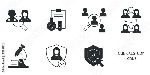 Wallpaper Mural clinical study and clinical trial icons set