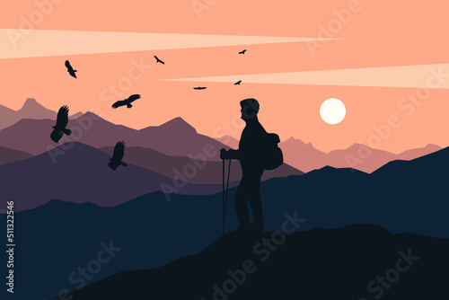 Shadow of Man and Eagles on the Mountain