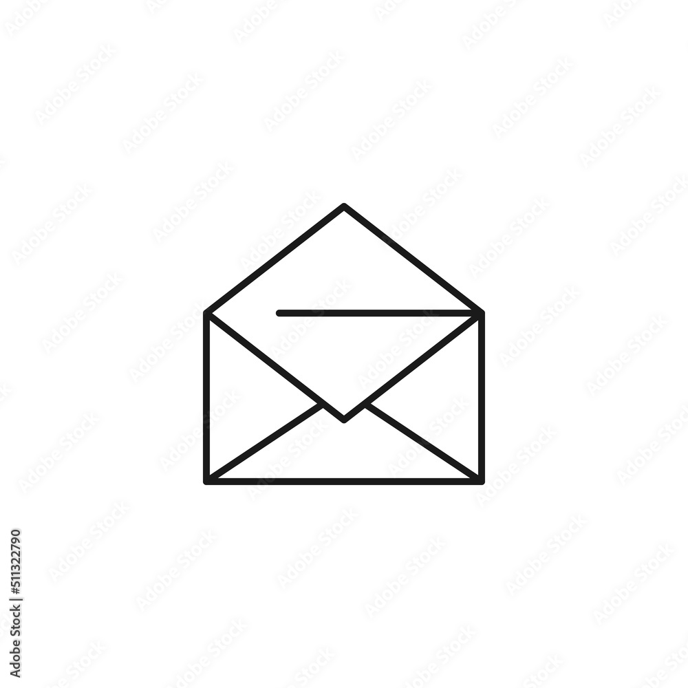 Post and letter monochrome sign. Outline symbol drawn with black thin line. Suitable for web sites, apps, stores, shops etc. Vector icon of opened envelope Post and letter monochrome sign. Outline symbol drawn with black thin line. Suitable for web sites, apps, stores, shops etc. Vector icon of opened envelope