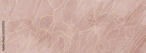 Horizontal universal background with gold glitter and copy space for text. Watercolor effect.