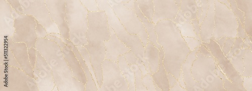 Horizontal universal background with gold glitter and copy space for text. Watercolor effect.