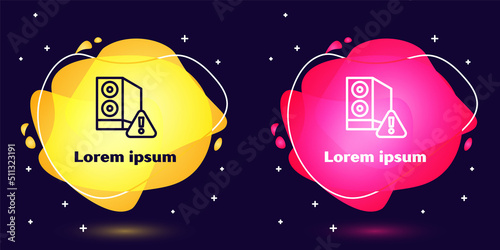 Set line Case of computer with exclamation mark icon isolated on blue background. Computer server. Workstation. Abstract banner with liquid shapes. Vector