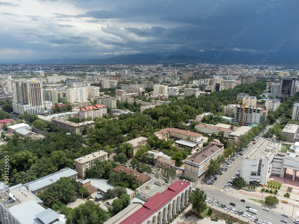 High angle view of Bishkek, Kyrgyzstan and Ala Too Square
