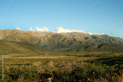 Landscape of the Sierras de Córdoba, Argentina. Latin America. Valley of Punilla. Landscape of mountains and green valleys. Cordoba.