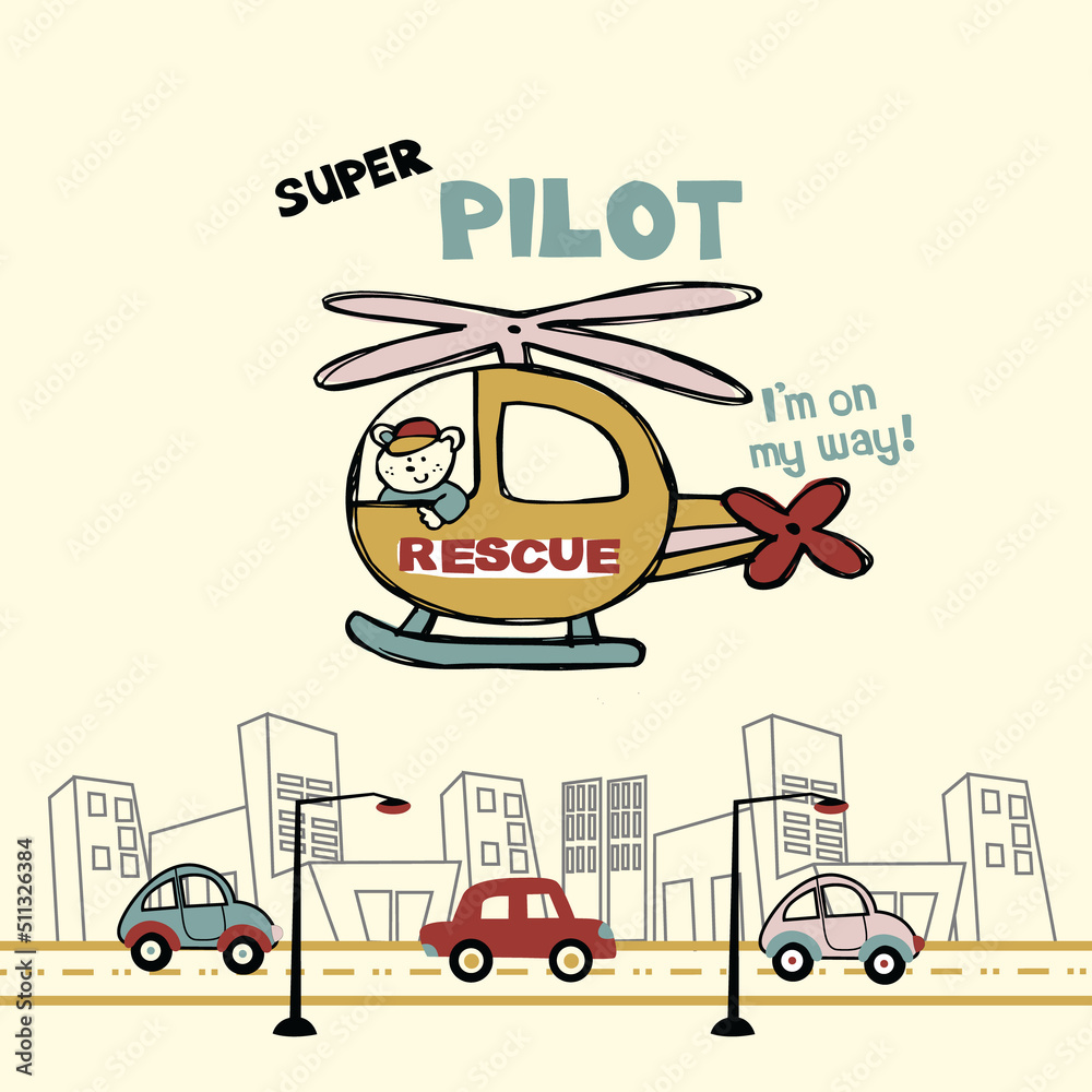 vector of helicopter cartoon with funny pilot
