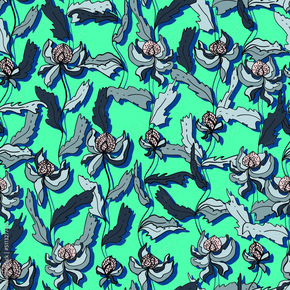 Obraz premium flowers and foliage botanical vector seamless pattern