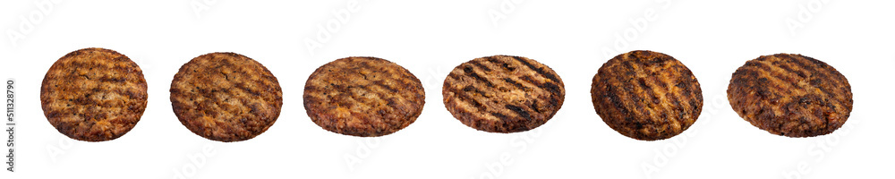 Set of hamburger meat isolated on white background in different angles Set of hamburger meat isolated on white background in different angles