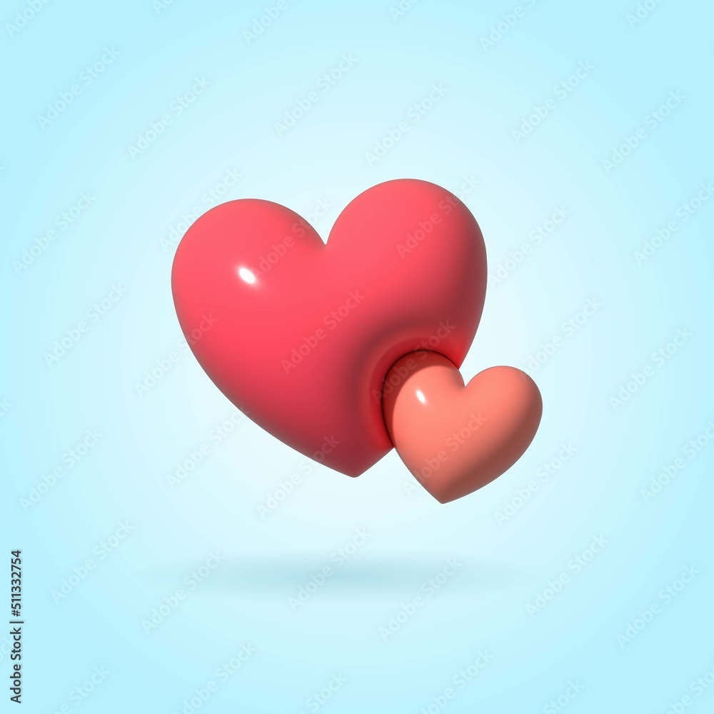 Isolated volumetric 3D illustration, a sign with two hearts.